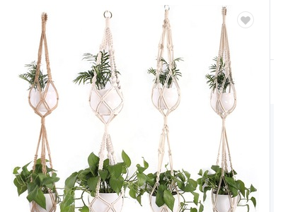 Macrame Plant Hanger Plant Pot Holder Cotton Rope Hanging Planter Basket with Key Ring